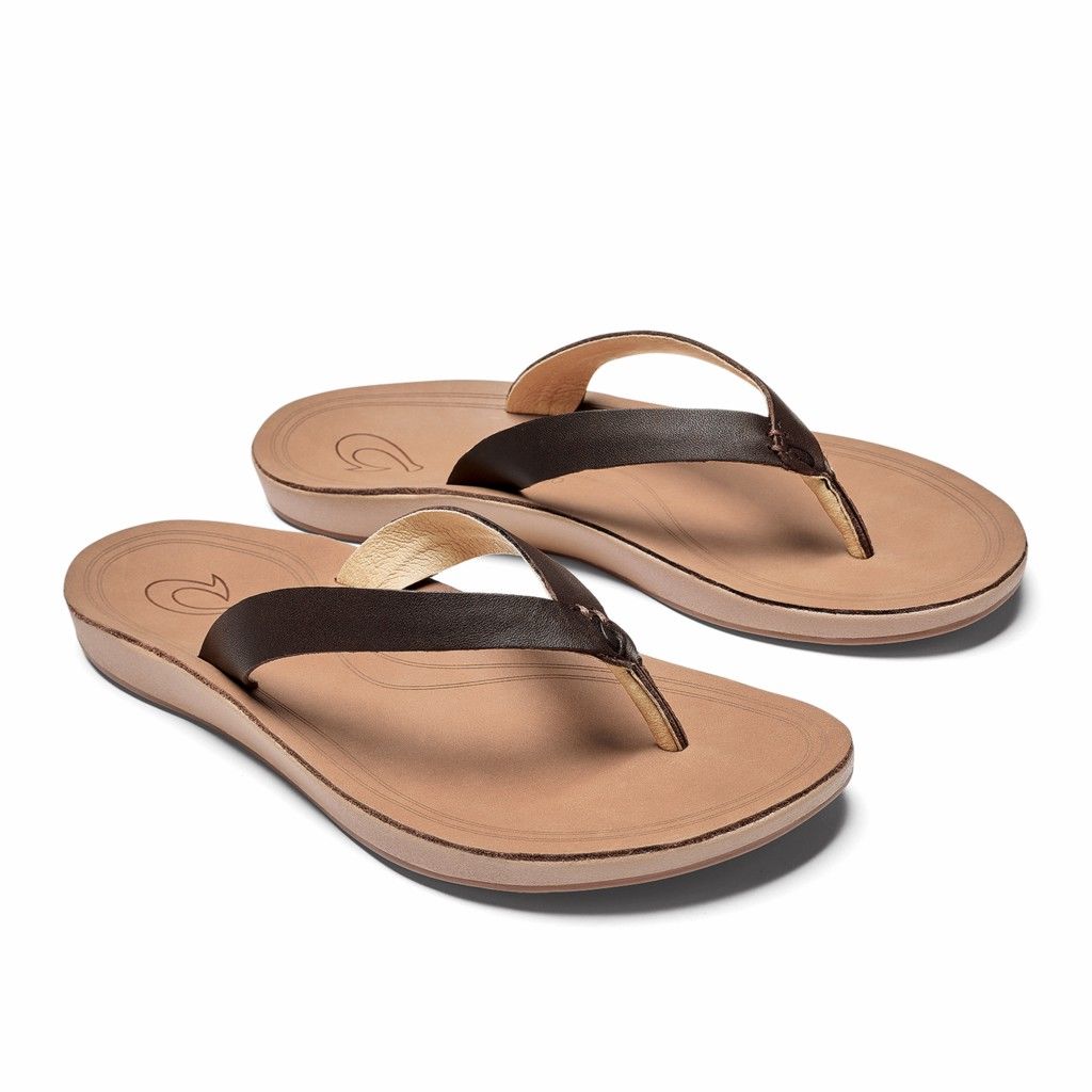 Olukai Women's Nonohe Flip Flop - Dark Java / Golden Sand US167-592